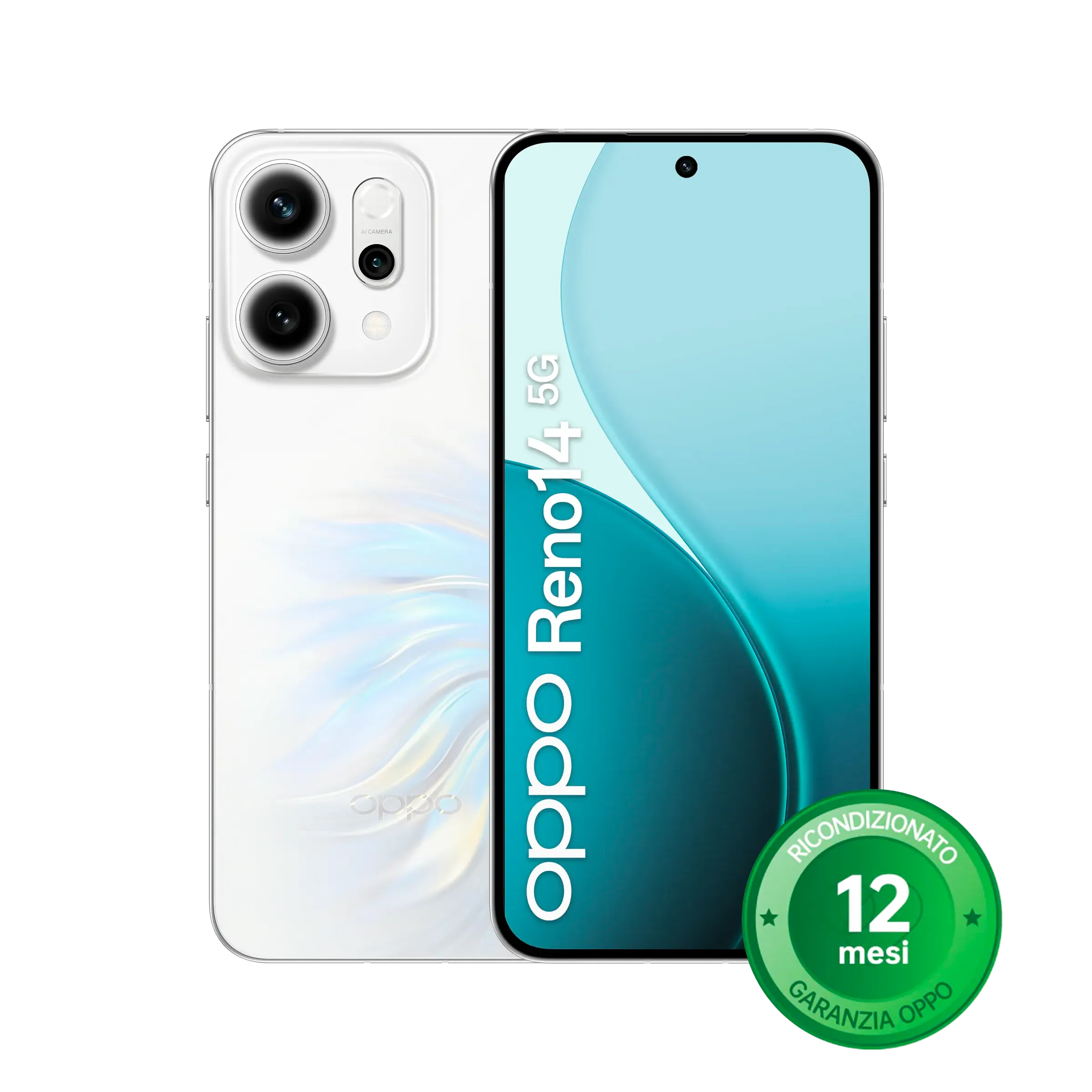 Vista frontale OPPO Reno14 5G Opal White